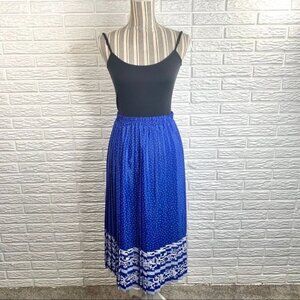 Vtg Andrea Gayle Blue White Pleated Midi Skirt